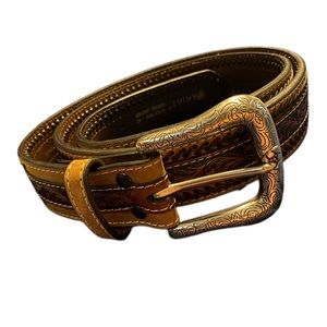 Ariat Men's Brown Leather Floral Tooled Stitched Western Belt